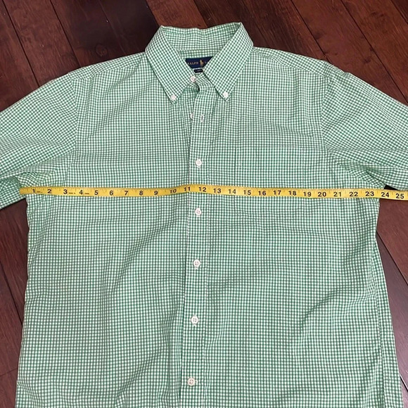 Ralph Lauren Mens L Green White Checked Button Down Long Sleeved Poplin Casual - Picture 4 of 11